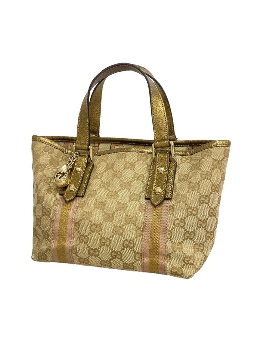 Gucci Handbag GG Canvas Beige Brown Champagne Gold
